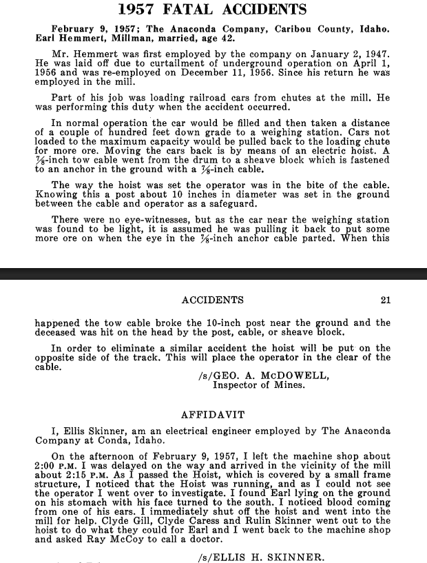 1957 Idaho mining report page concerning Earl Hemmert